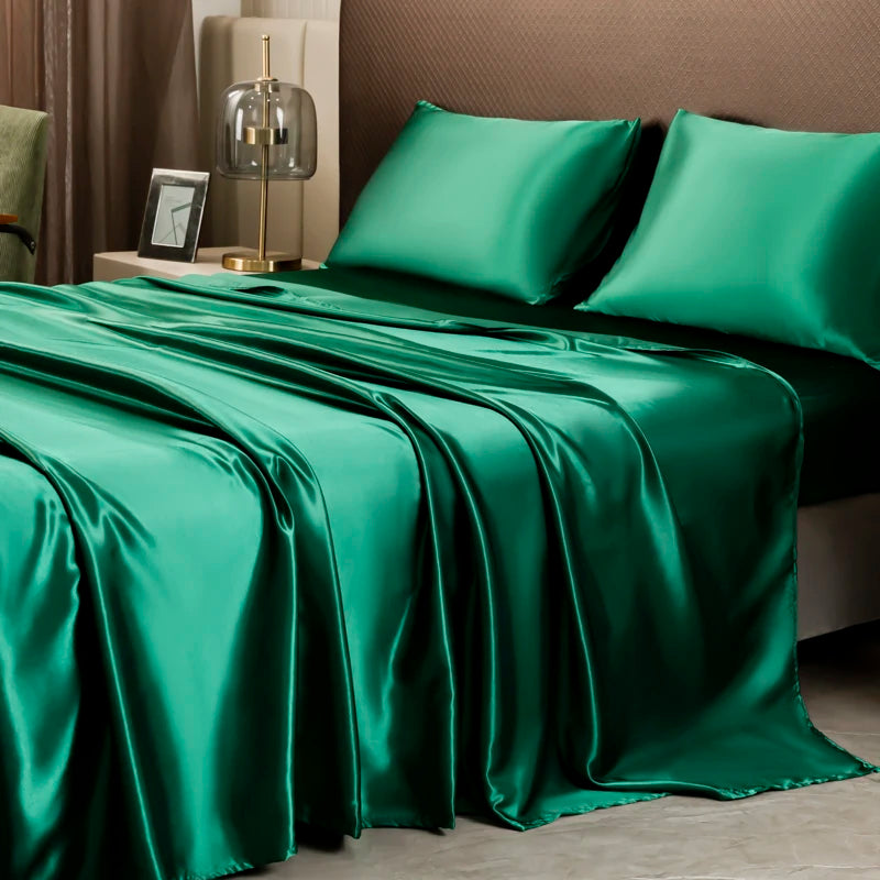 Sheet set-satin silk bedding-sheets and pillowcases-deep pockets-easy fit-breathable soft hotel sheets-3-piece set