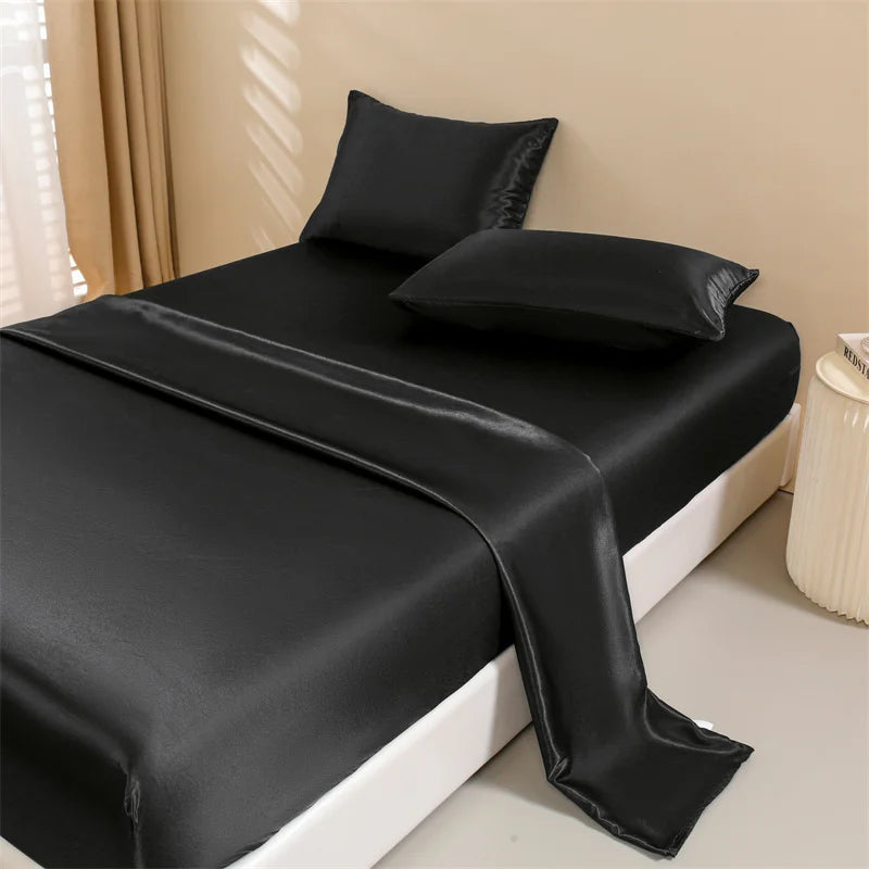 Satin Bed Sheets, Queen Size Sheets Set, 4 Pcs Silky Bedding Set   1 Deep Pocket Fitted Sheet + 1 Flat Sheet + 2 Pillowcases